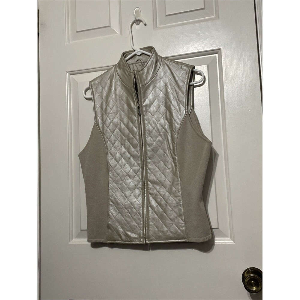 SHARON YOUNG Women’s M Tan Sand Full Zip Vest Leather Mixed Material